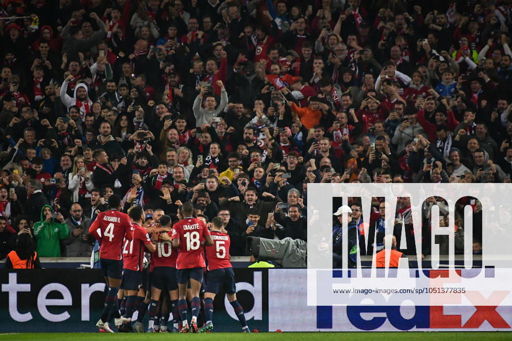 Champions League Lille vs Real Madrid FA LOSC Lille’s players celebrate scoring a goal during the UEFA Champions League football match between LOSC Lille and Real Madrid CF at the Pierre Mauroy Stadium in Lille on October 2, 2024. Photo by Firas Abdullah ABACAPRESS.COM Paris Ile-de-France France
