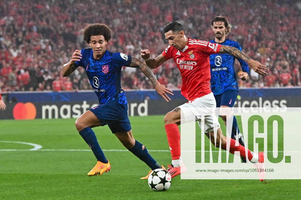 Portugal, Lisbon 2 October 2024 Uefa Champions League phase 2024 25 Matchday 2, S L Benfica Atletico de Madrid v l , Axel Witsel Atlà tico Madrid , Angel di Maria S L Benfica , duel, action, action, Battles for the Ball