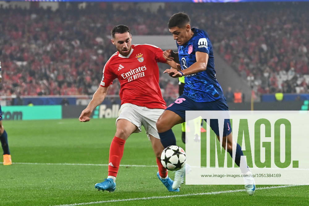 Portugal, Lisbon 2 October 2024 Uefa Champions League phase 2024 25 Matchday 2, S L Benfica Atletico de Madrid v l , Orkun Kokcu S L Benfica , Nahuel Molina AtlÃ tico Madrid , duel, action, action, Battles for the Ball