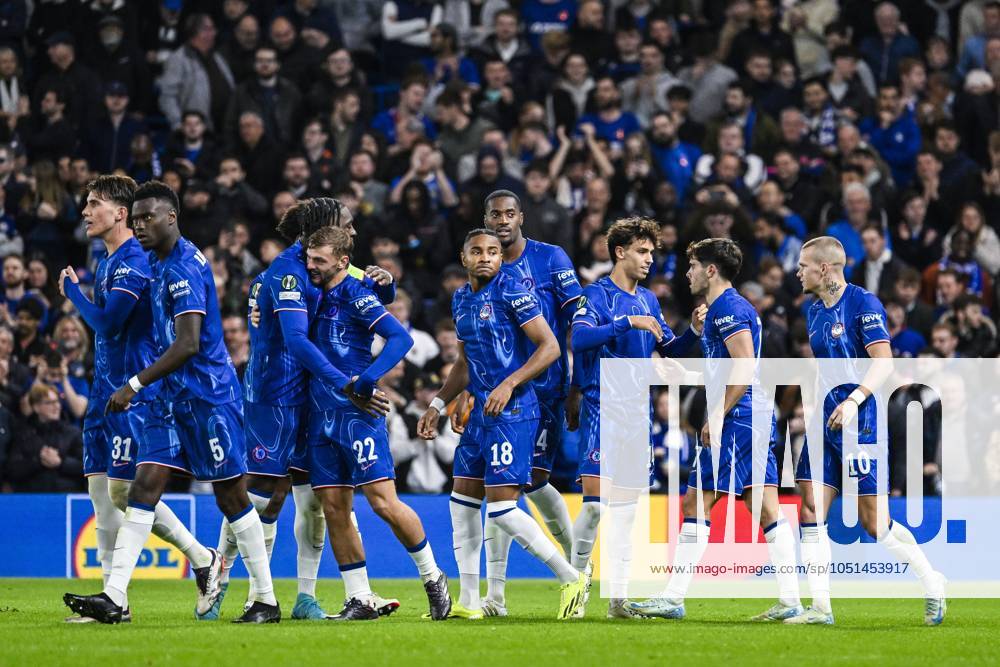 Chelsea s Pedro Neto celebrates after scoring during a soccer match between British team Chelsea FC and Belgian team KAA Gent, Thursday 03 October 2024 in London, for the opening day of the UEFA Conference League tournament. TOM GOYVAERTS TomxGoyvaerts x101886250x