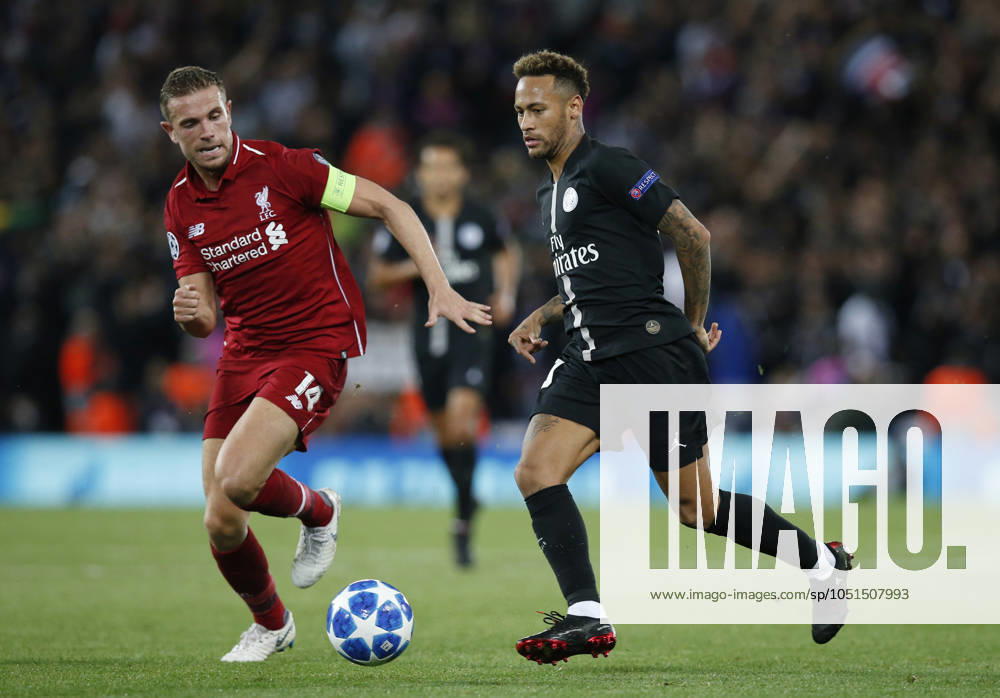 Liverpool v Paris Saint-Germain - UEFA Champions League - Group C - Anfield September 18, 2018 - Liverpool, United Kingdom - Liverpool midfielder Jordan Henderson shadows PSG forward Neymar Neymar during the UEFA Champions League - Group C match at the Anfield Stadium, Liverpool. Picture date 18th September 2018. Picture credit should read: Andrew Yates Sportimage Liverpool United Kingdom