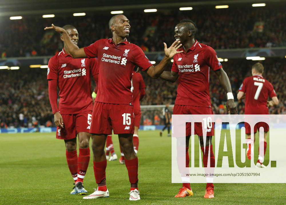 Liverpool v Paris Saint-Germain - UEFA Champions League - Group C - Anfield September 18, 2018 - Liverpool, United Kingdom - Liverpool forward Daniel Sturridge celebrates scoring the first goal during the UEFA Champions League - Group C match at the Anfield Stadium, Liverpool. Picture date 18th September 2018. Picture credit should read: Andrew Yates Sportimage Liverpool United Kingdom