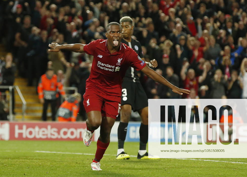 Liverpool v Paris Saint-Germain - UEFA Champions League - Group C - Anfield September 18, 2018 - Liverpool, United Kingdom - Liverpool forward Daniel Sturridge celebrates scoring the first goal during the UEFA Champions League - Group C match at the Anfield Stadium, Liverpool. Picture date 18th September 2018. Picture credit should read: Andrew Yates Sportimage Liverpool United Kingdom