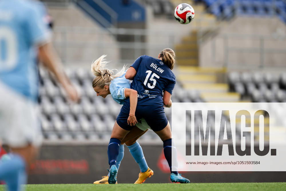 Malmö FFs Nellie Lilja and Eskilstuna Uniteds Emma Bulow during the Elitettan football match between Eskilstuna United and Malmö FF on October 5, 2024 in Eskilstuna