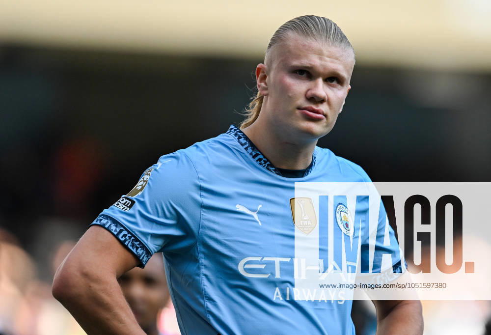 Manchester City v Fulham Premier League Erling Haaland of Manchester City during the Premier League match at the Etihad Stadium, Manchester UK Newspapers OUT