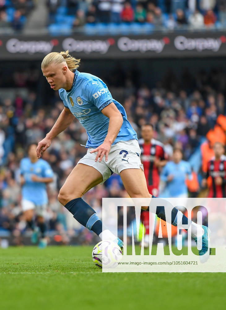 Manchester City v Fulham Premier League Erling Haaland of Manchester City during the Premier League match at the Etihad Stadium, Manchester UK Newspapers OUT