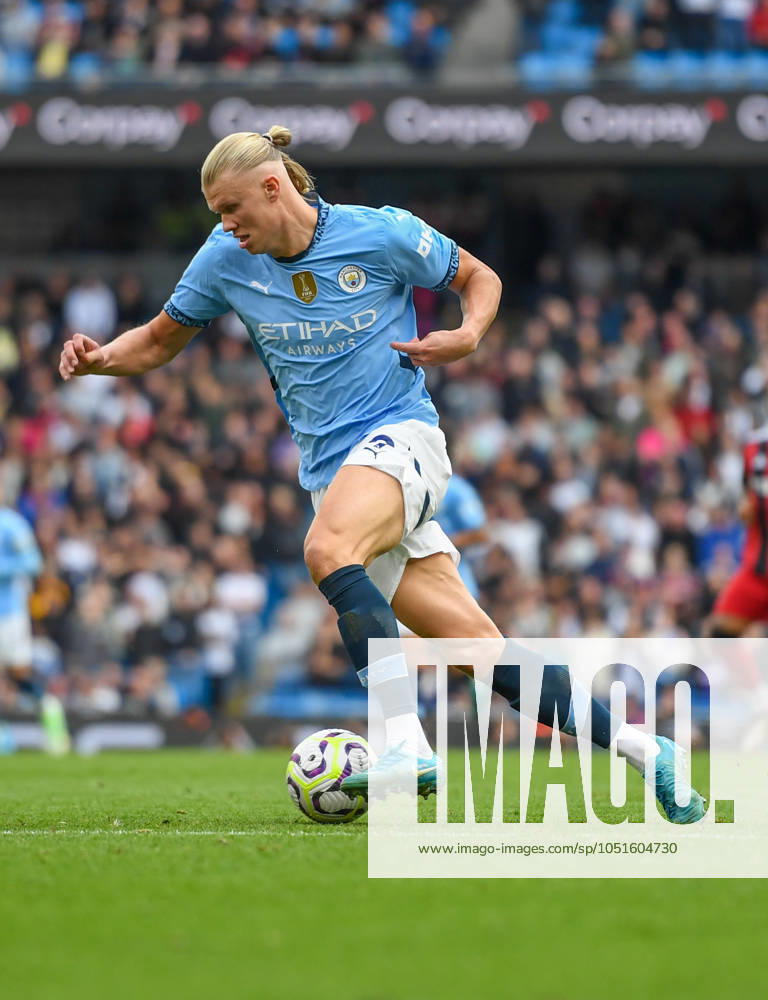 Manchester City v Fulham Premier League Erling Haaland of Manchester City during the Premier League match at the Etihad Stadium, Manchester UK Newspapers OUT