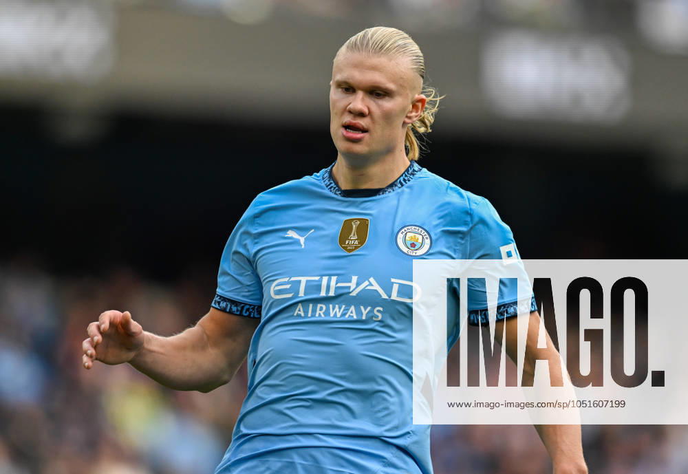 Manchester City v Fulham Premier League Erling Haaland of Manchester City during the Premier League match at the Etihad Stadium, Manchester UK Newspapers OUT
