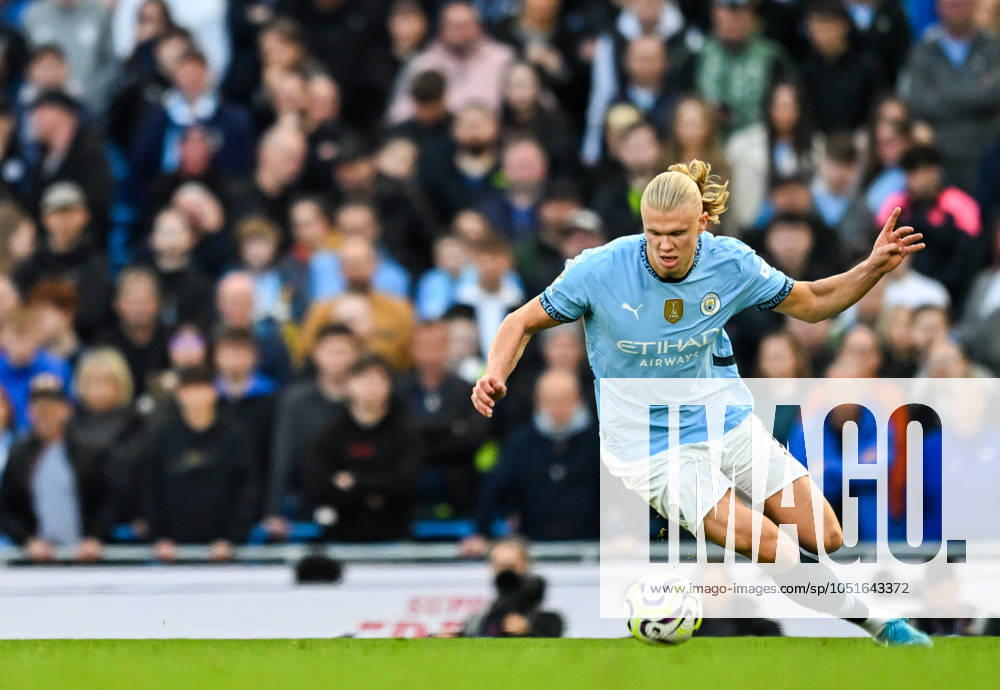 Manchester City v Fulham Premier League Erling Haaland of Manchester City during the Premier League match at the Etihad Stadium, Manchester UK Newspapers OUT