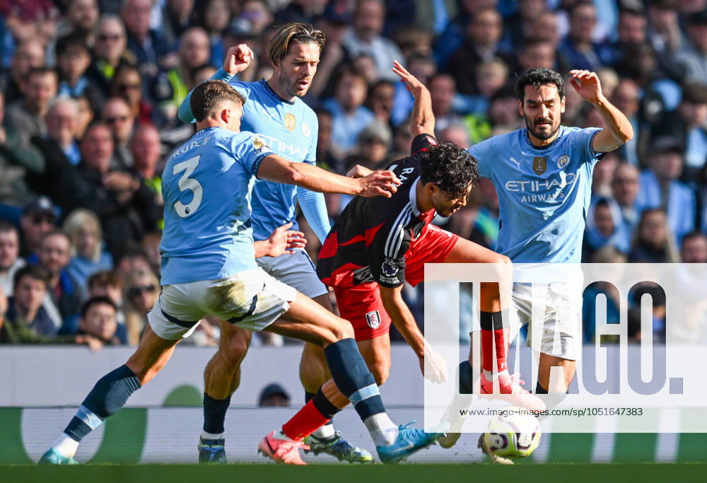 Manchester City v Fulham Premier League Raul Jimenez of Fulham in action during the Premier League match at the Etihad Stadium, Manchester UK Newspapers OUT