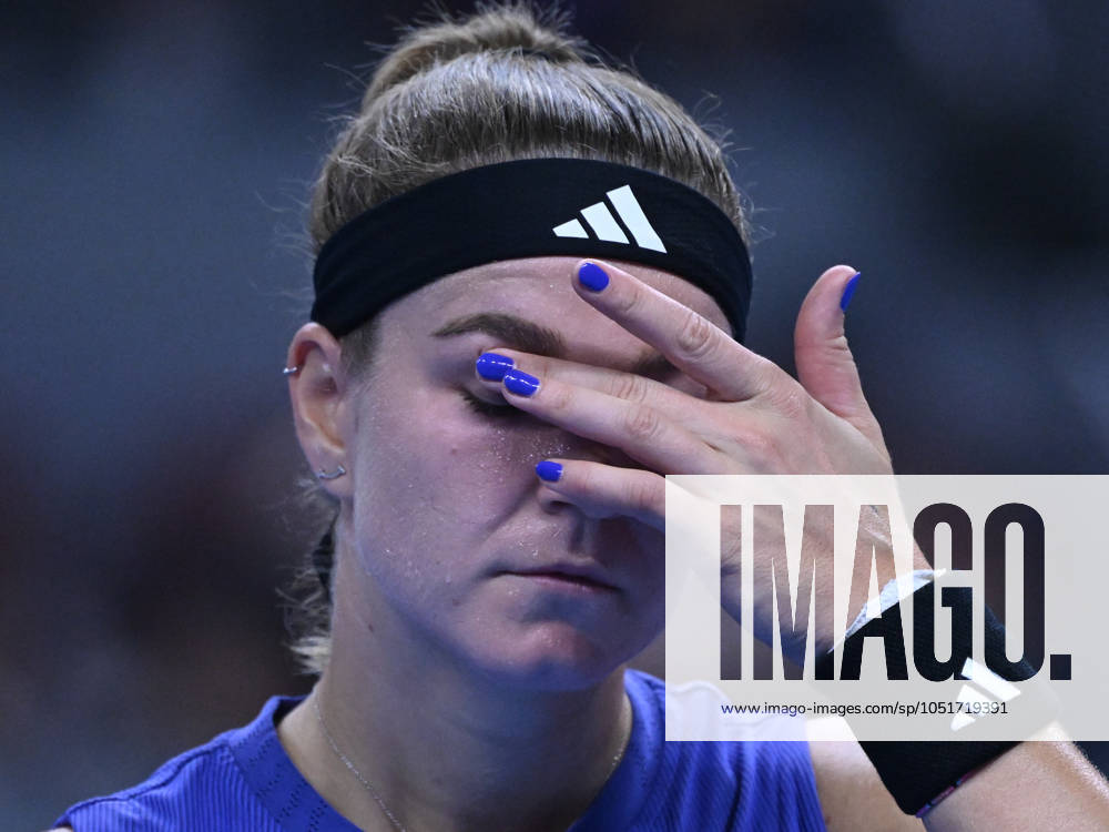 (241006) -- BEIJING, Oct. 6, 2024 -- Karolina Muchova of the Czech Republic reacts during the women s singles final match against Coco Gauff of the United States at the 2024 China Open tennis tournament in Beijing, China, Oct. 6, 2024. ) (SP)CHINA-BEIJING-TENNIS-CHINA OPEN-WOMEN S SINGLES-FINAL (CN) ZhangxLong