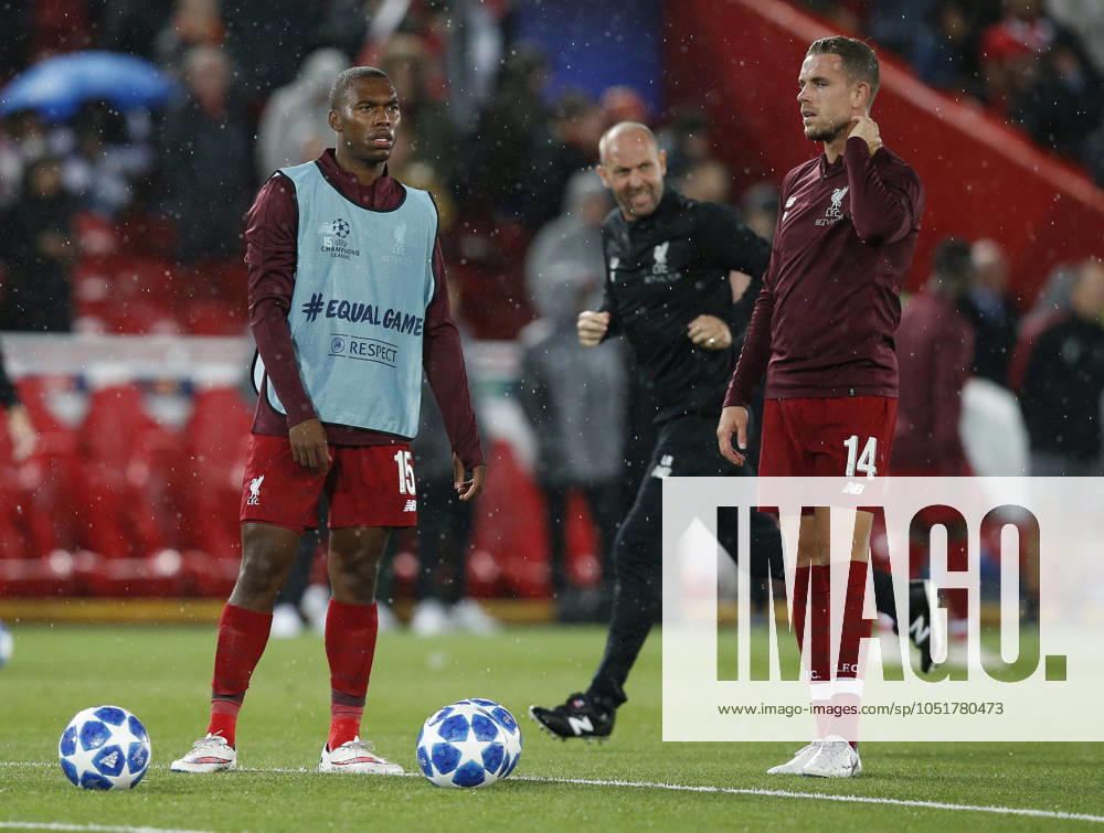 Liverpool v Paris Saint-Germain - UEFA Champions League - Group C - Anfield September 18, 2018 - Liverpool, United Kingdom - Liverpool forward Daniel Sturridge and Liverpool midfielder Jordan Henderson warm up before the UEFA Champions League - Group C match at the Anfield Stadium, Liverpool. Picture date 18th September 2018. Picture credit should read: Andrew Yates Sportimage Liverpool United Kingdom