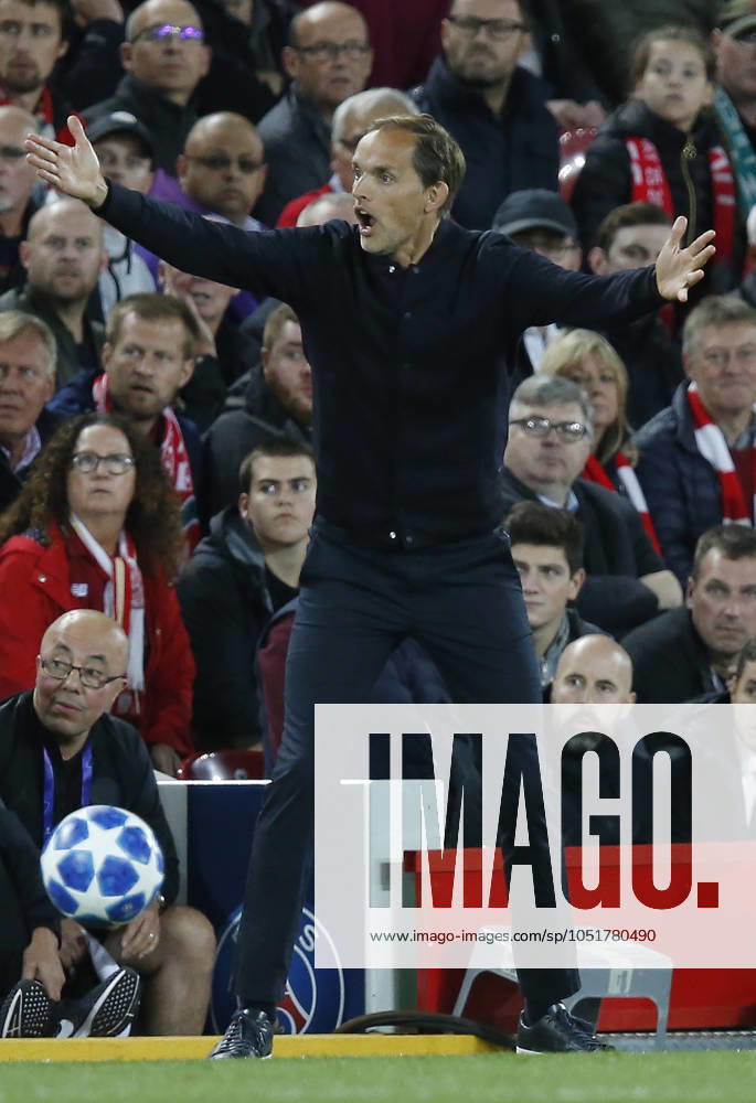 Liverpool v Paris Saint-Germain - UEFA Champions League - Group C - Anfield September 18, 2018 - Liverpool, United Kingdom - Thomas Tuchel coach of Paris Saint-Germain during the UEFA Champions League - Group C match at the Anfield Stadium, Liverpool. Picture date 18th September 2018. Picture credit should read: Andrew Yates Sportimage Liverpool United Kingdom