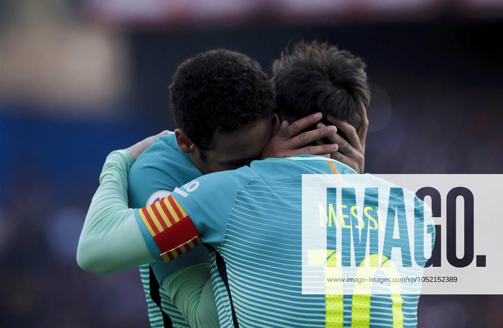 Atlà tico de Madrid v Barcelona - La Liga MADRID, SPAIN - FEBRUARY 26:Lionel Messi of FC Barcelona, Barca and Neymar Jr celebrates a goal during the Spanish League 2016 17 match between Atletico de Madrid and Barcelona, at Vicente Calderon Stadium in Madrid on February 26, 2017. (Photo by Guillermo Martinez) Madrid Vicente Calderon Stadium Spain
