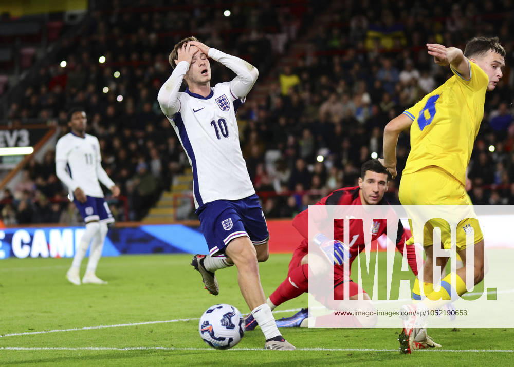 11th October 2024; Vitality Stadium, Bournemouth, Euro 2025 Group F Qualifier Football, England U21s versus Ukraine U21s; McAtee of England holds his head as his shot is blocked from close in ActionPlus12702427 HongboxChen