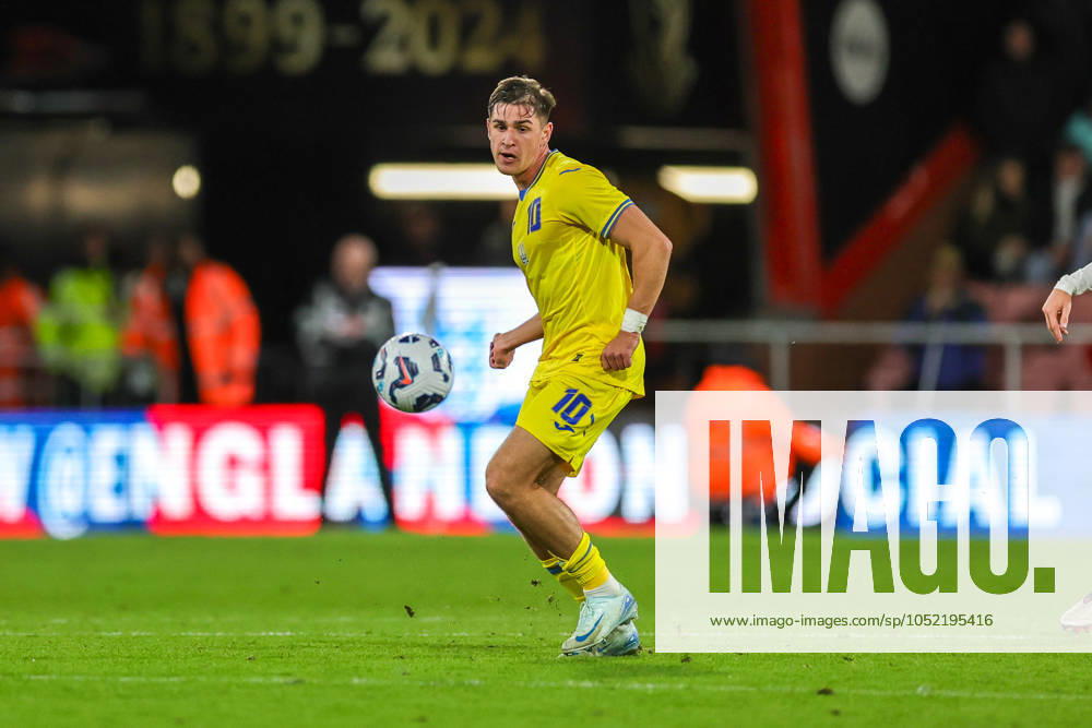 U21, U 21 England v Ukraine U21 UEFA EUROPEAN CHAMPIONSHIPS 11 10 2024. Group F Yehor Yarmoliuk during the U21 UEFA EUROPEAN CHAMPIONSHIPS match between U21 England and U21 Ukraine at the Vitality Stadium, Bournemouth, England on 11 October 2024. Editorial use only ,