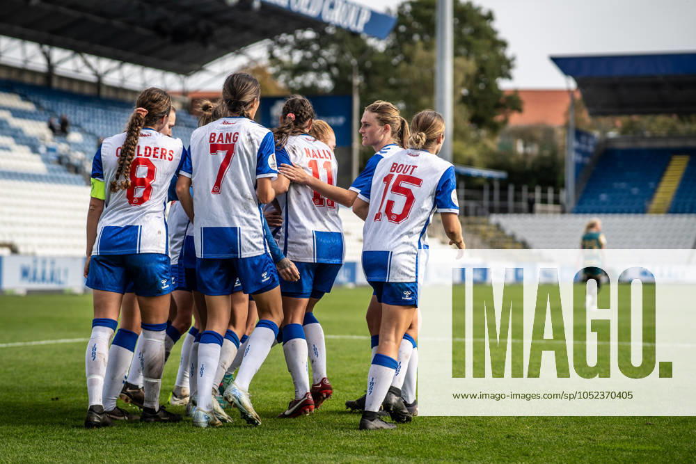 OB Q v HB Koge, Gjensidige Kvindeliga football, Odense, Denmark Odense, Denmark. 12th, October 2024. The players of OB Q seen in celebration after Sophia Rosario French equalises for 1-1 during the Gjensidige Kvindeliga match between OB Q and HB Koge at Nature Energy Park in Odense. Denmark, Odense