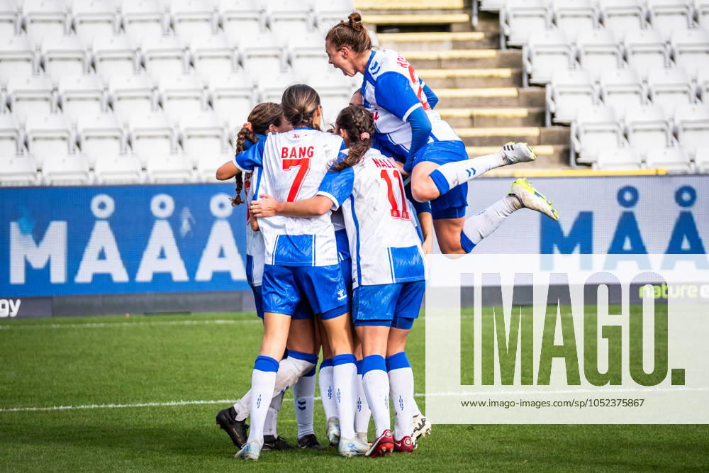 OB Q v HB Koge, Gjensidige Kvindeliga football, Odense, Denmark Odense, Denmark. 12th, October 2024. Sophia Rosario French scores a last-minute equaliser for 1-1 during the Gjensidige Kvindeliga match between OB Q and HB Koge at Nature Energy Park in Odense. Denmark, Odense