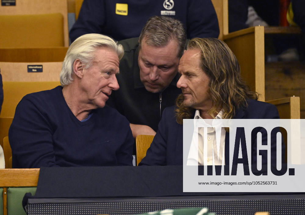 STOCKHOLM, SWEDEN 20241015 Björn Borg and Jan Ove Waldner J O Waldner looks on as Leo Borg meets Alexander Müller, France in the Nordic Open at the Royal Tennis Hall STOCKHOLM SWEDEN