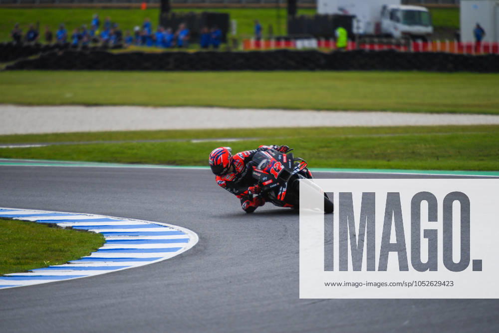 Maverick Vinales of Spain seen in action during the MotoGPâ ¢ practice session on the day one of The Qatar Airways Australian Motorcycle Grand Prix 2024 at Phillip Island. The Qatar Airways Australian Motorcycle Grand Prix 2024 features the worlds best and emerging riders. Day one action saw some impressive performance in challenging conditions changing from pouring rain in the morning to bright sunny afternoon. Practice sessions included MotoGPâ ¢ category as well as Moto2â ¢ and Moto3â Phillip Island Australia - ZUMAs197 20241018_aaa_s197_186