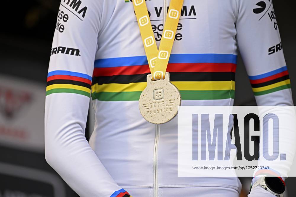 2024 Superprestige Cyclocross Ruddervoorde RUDDERVOORDE, BELGIUM - OCTOBER 20 : Van Empel Fem (NED) of Visma Lease A Bike pictured during the podium ceremony of the 1st leg of the women elite 2024 - 2025 Telenet Superprestige cyclocross race of Ruddervoorde on October 20, 2024 in Ruddervoorde, Belgium, 20 10 2024 Ruddervoorde Belgium