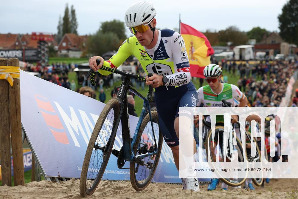 Swiss Kevin Kuhn pictured in action during the men elite race of the Cyclocross Ruddervoorde, Sunday 20 October 2024 in Oostkamp, the first stage of the Superprestige cyclocross cycling competition. KURTxDESPLENTER x103093635x