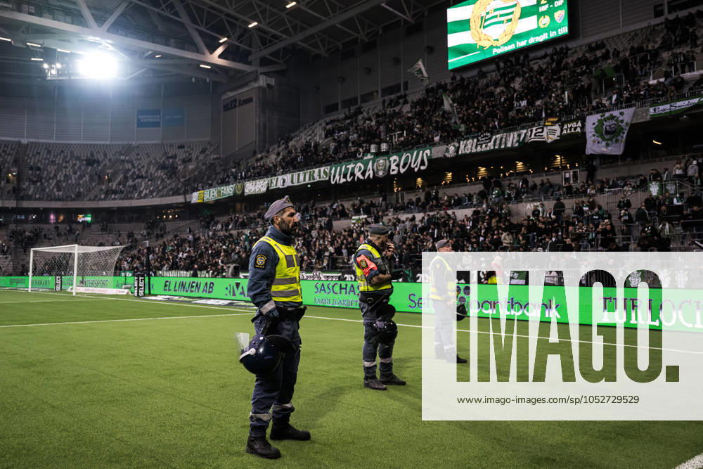 Security guards during the Allsvenskan football match between Hammarby and Djurgarden on October 20, 2024 in Stockholm