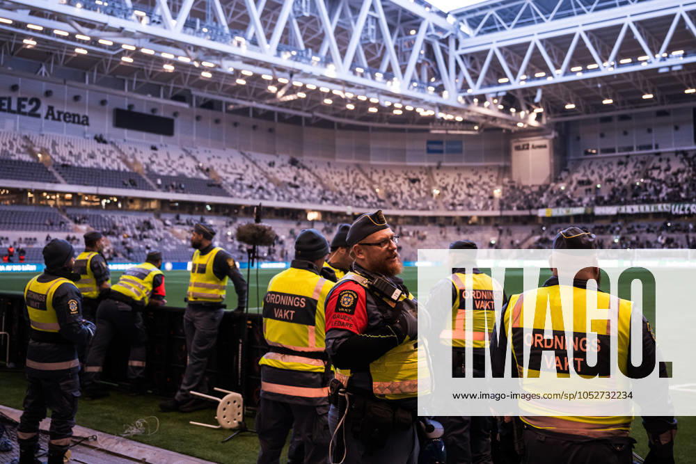 Security guards during the Allsvenskan football match between Hammarby and Djurgarden on October 20, 2024 in Stockholm