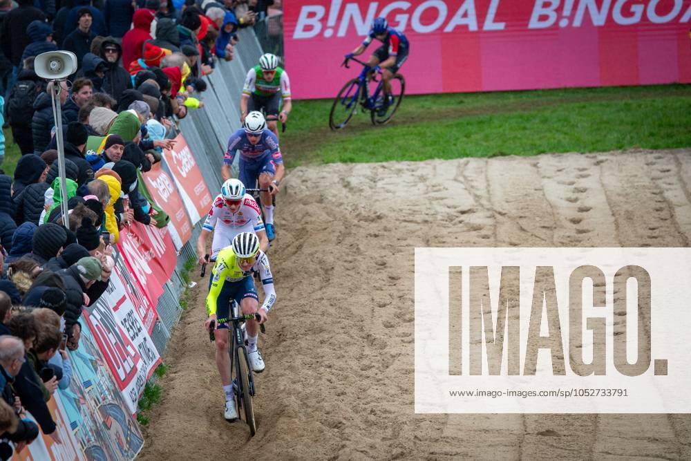 Belgian Gerben Kuypers, Belgian Michael Vanthourenhout, Belgian Toon Vandebosch and Belgian Joran Wyseure pictured in action during the men elite race of the Cyclocross Ruddervoorde, Sunday 20 October 2024 in Oostkamp, the first stage of the Superprestige cyclocross cycling competition. KURTxDESPLENTER x103107716x