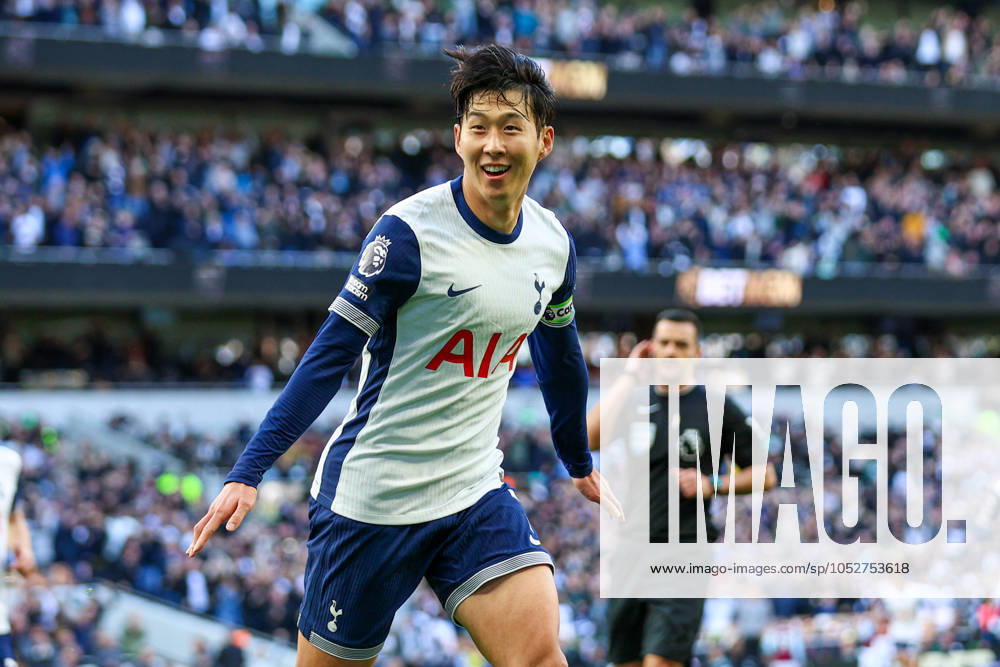 Tottenham Hotspur FC v West Ham United FC Heung-Min Son of Tottenham Hotspur scores a GOAL 4-1 and celebrates during the Tottenham Hotspur FC v West Ham United FC English Premier League match at the Tottenham Hotspur Stadium, London, England, United Kingdom on 19 October 2024 Editorial use only. All images are copyright Every Second Media Limited. No images may be reproduced without prior permission. All rights reserved. Premier League and Football League images are subject to licensing agreements with Football DataCo Limited. see https: www.football-dataco.com