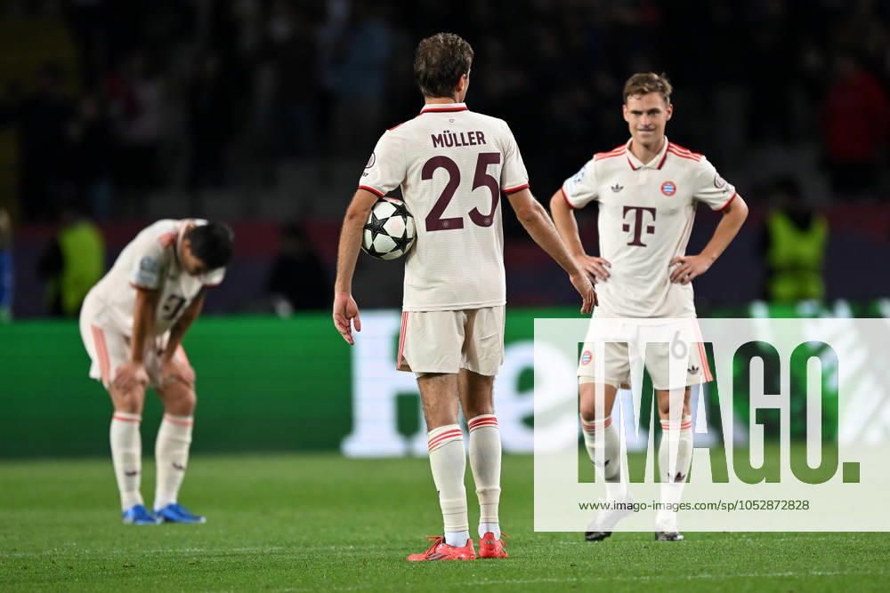 Barcelona, Estadi Olimpic Lluis Companys, 23 10 24, GER, Men, UEFA Champions League, Season 2024 2025, FC Barcelona FC Bayern Muenchen Picture from left Min Jae KIM Muenchen , Thomas MUELLER Muenchen and Joshua KIMMICH Muenchen Only for editorial use UEFA regulations prohibit any use of photographs as image sequences and or quasi video Catalonia Spain