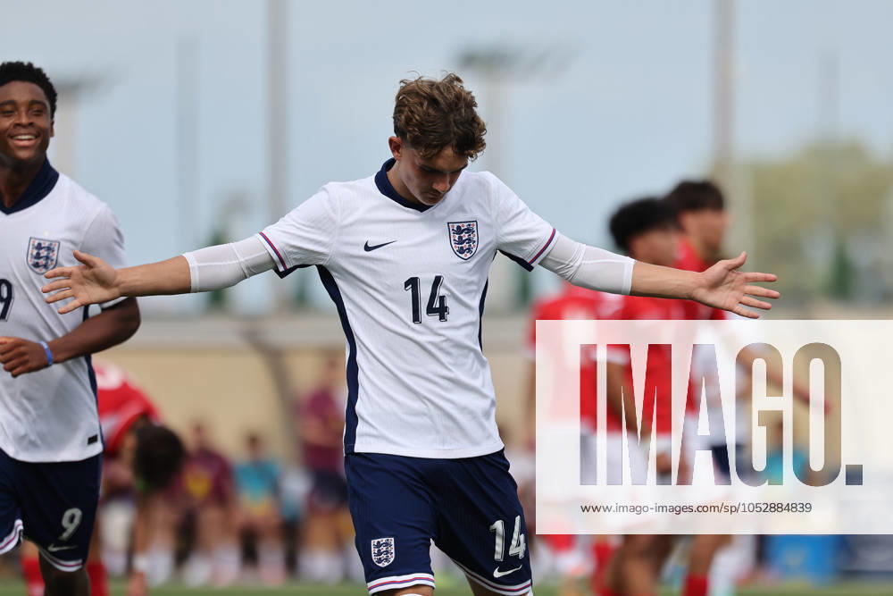 Max Dowman of England celebrates scoring the 3-0 goal during the UEFA European Under-17 Championship 2025 Group 1 qualifying soccer match between England and Malta at the Centenary Stadium, Ta Qali, Malta on October 24, 2024. England v Malta - Under-17 Championship UEFA Qualifying 2025 UEFA_U17_QLFY_25