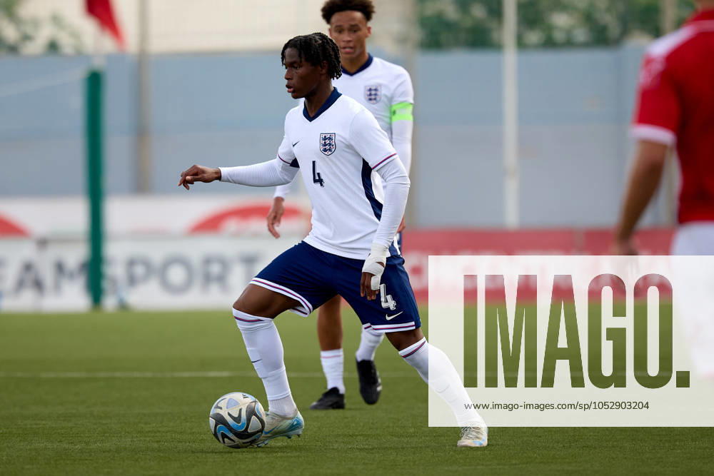 Chinazaekpere Nwosu of England is in action during the playing of their countrys national anthem prior to the UEFA European Under-17 Championship 2025 Group 1 qualifying soccer match between England and Malta at the Centenary Stadium, Ta Qali, Malta on October 24, 2024. England v Malta - Under-17 Championship UEFA Qualifying 2025 UEFA_U17_QLFY_25