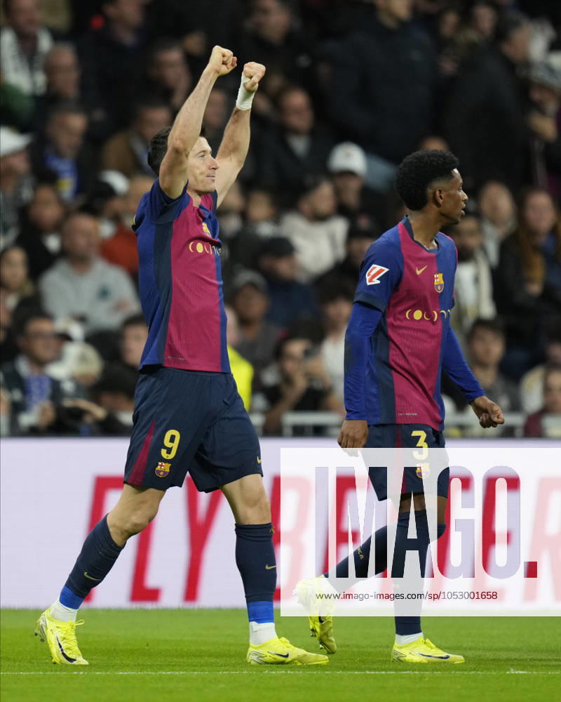 ESP: Real Madrid v FC Barcelona, Barca La Liga EA Sports. Date 11 Robert Lewandowski of FC Barcelona celebrates after scoring goal during the La Liga EA Sports match between Real Madrid and FC Barcelona played at Santiago Bernabeu Stadium on October 26, 2024 in Madrid, Spain. kpng