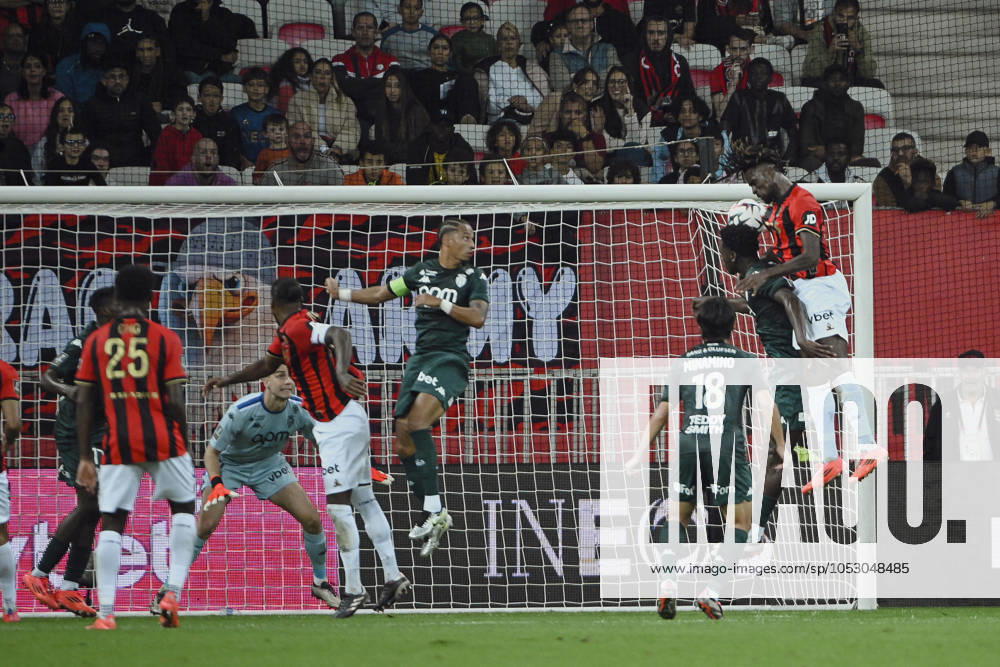 Forward GUESSAND Evann (OGC Nice) mark a goal. OGC Nice vs AS Monaco, Ligue 1 Mcdonalds in Allianz Riviera Stadium, NICE, France, on 27 October, 2024. FOOTBALL : L1 J9 - OGC Nice vs AS Monaco - Ligue 1 - 27 10 24 FredDides Panoramic