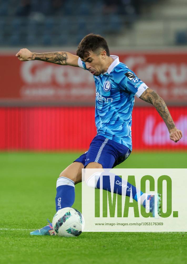Gent s Tiago Araujo pictured in action during a soccer game between JPL club KAA Gent and third division club Union Rochefortoise, Wednesday 30 October 2024 in Ghent, in the round 1 of 16 of the Croky Cup Belgian soccer cup. VIRGINIExLEFOUR x104108332x
