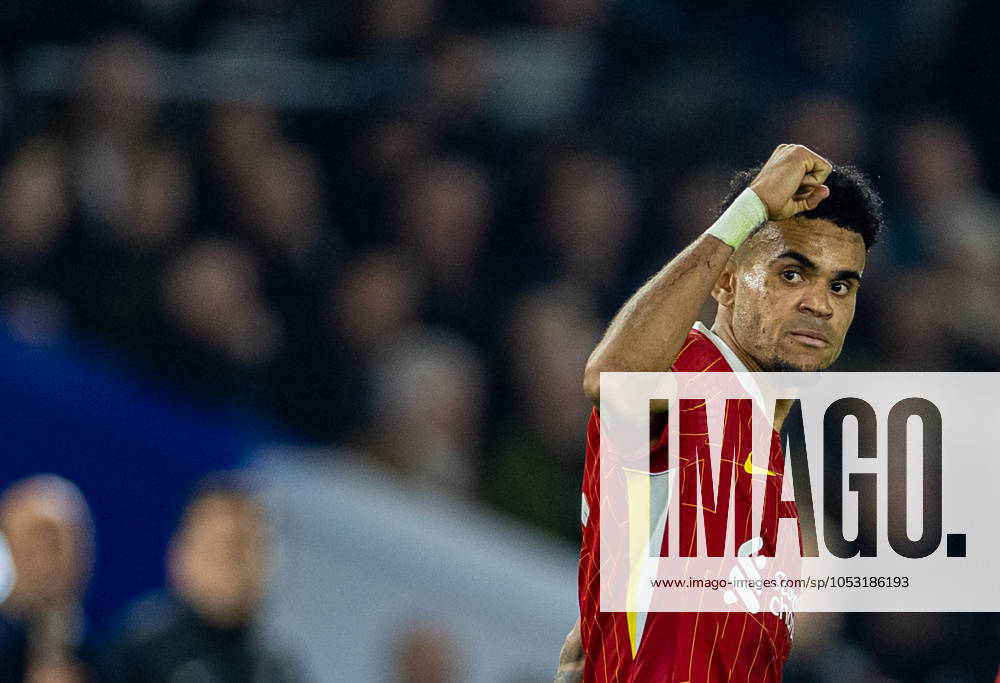 Football - Football League Cup - 4th Round - Brighton & Hove Albion FC v Liverpool FC BRIGHTON & HOVE, ENGLAND - Wednesday, October 30, 2024: Liverpool s Luis Diaz celebrates after scoring the third goal during the Football League Cup 4th Round match between Brighton & Hove Albion FC and Liverpool FC at the AMEX Community Stadium. (Photo by David Rawcliffe Propaganda) BRIGHTON & HOVE AMEX Community Stadium EAST SUSSEX ENGLAND