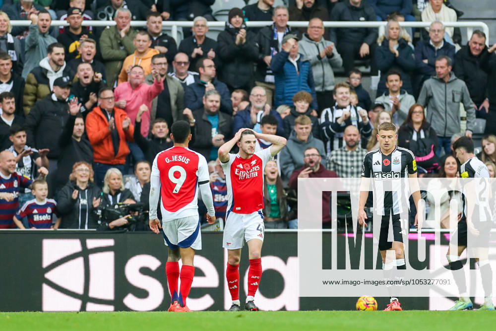 Newcastle United FC v Arsenal FC Arsenal midfielder Declan Rice (41) frustrated missed goal chance during the Newcastle United FC v Arsenal FC English Premier League match at St.James Park, Newcastle, England, United Kingdom on 2 November 2024 Editorial use only. All images are copyright Every Second Media Limited. No images may be reproduced without prior permission. All rights reserved. Premier League and Football League images are subject to licensing agreements with Football DataCo Limited. see https: www.football-dataco.com