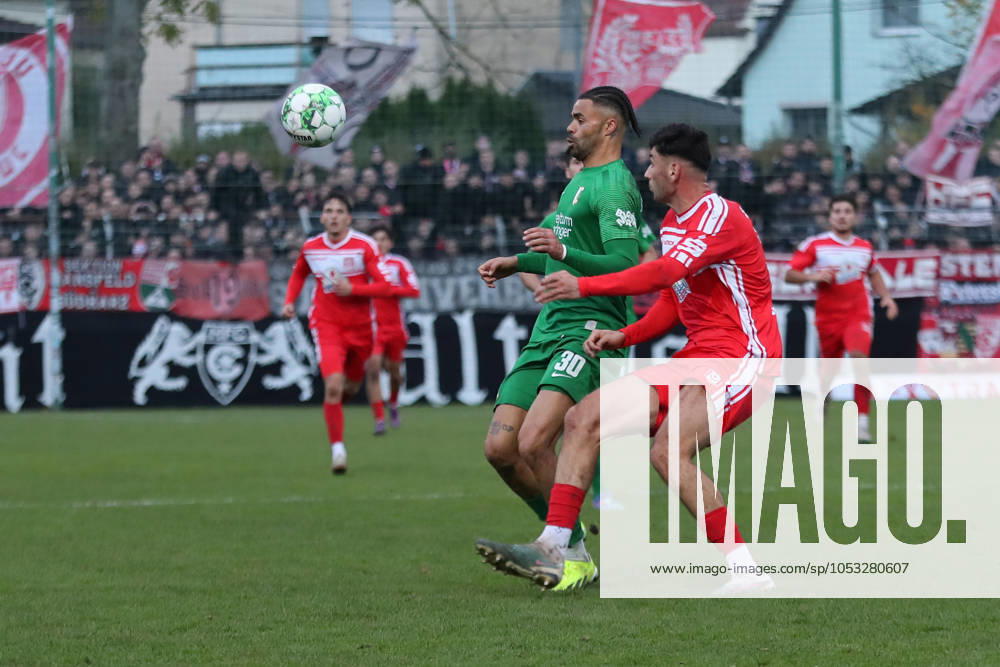 BSG Chemie Leipzig vs Hallescher FC, Regionalliga Nordost, 02 11 24 Stanley Ratifo 30, Chemie Leipzig and Burim Halili 5, Hallescher FC await the ball Football, Regionalliga Nordost, Season 2024 2025, Matchday 14 BSG Chemie Leipzig vs Hallescher FC on 02 11 24 at Alfred Kunze Sportpark, Leipzig Leutzsch