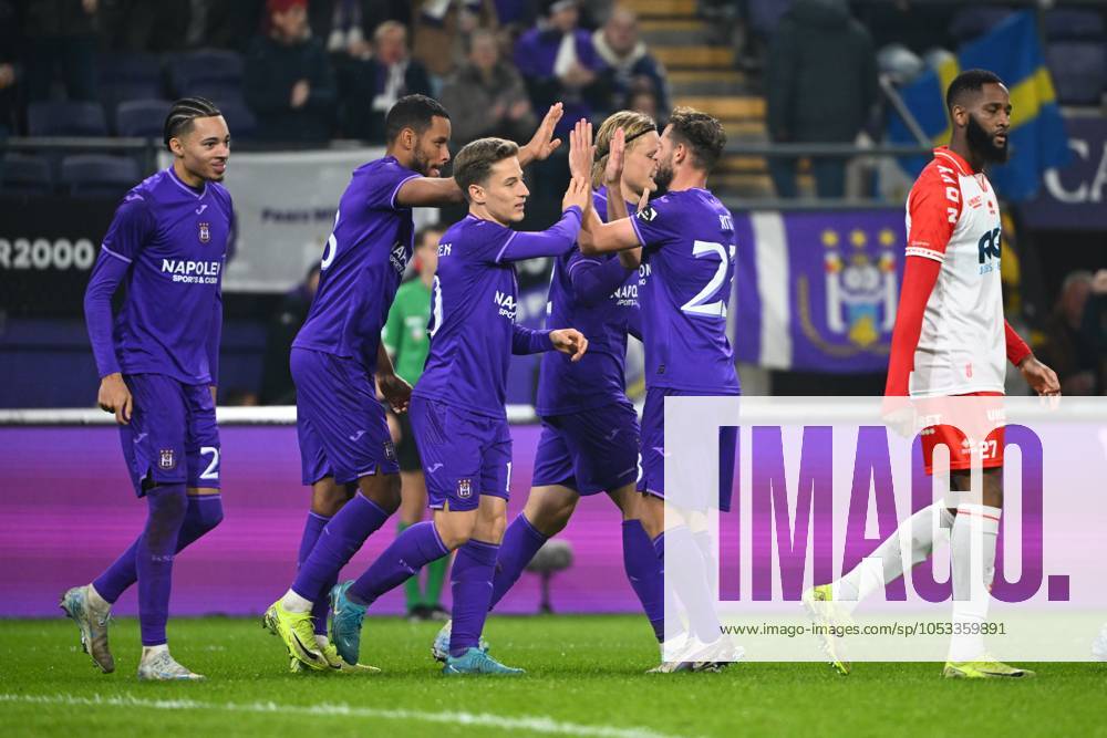 RSC Anderlecht v KV Kortrijk - Jupiler Pro League ANDERLECHT, BELGIUM - NOVEMBER 03 : Autogoal Kadri Abdelkahar midfielder of KV Kortrijk - players of Anderlecht celebrates after scoring during the Jupiler Pro League match between RSC Anderlecht and KV Kortrijk on November 3, 2024 in Anderlecht, Belgium, 03 11 2024 Anderlecht Belgium