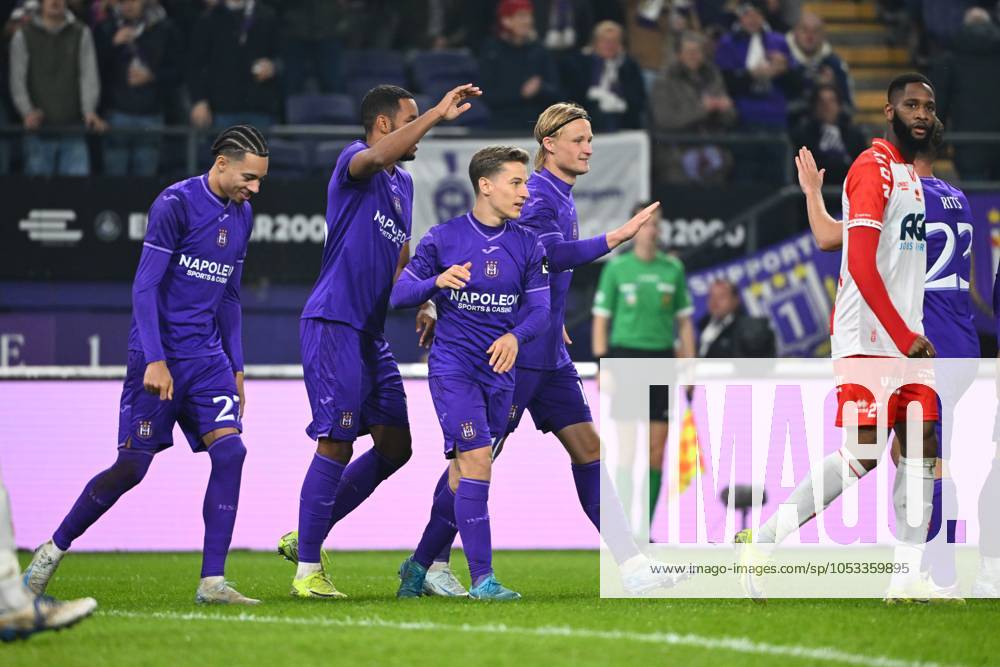 RSC Anderlecht v KV Kortrijk - Jupiler Pro League ANDERLECHT, BELGIUM - NOVEMBER 03 : Autogoal Kadri Abdelkahar midfielder of KV Kortrijk - players of Anderlecht celebrates after scoring during the Jupiler Pro League match between RSC Anderlecht and KV Kortrijk on November 3, 2024 in Anderlecht, Belgium, 03 11 2024 Anderlecht Belgium