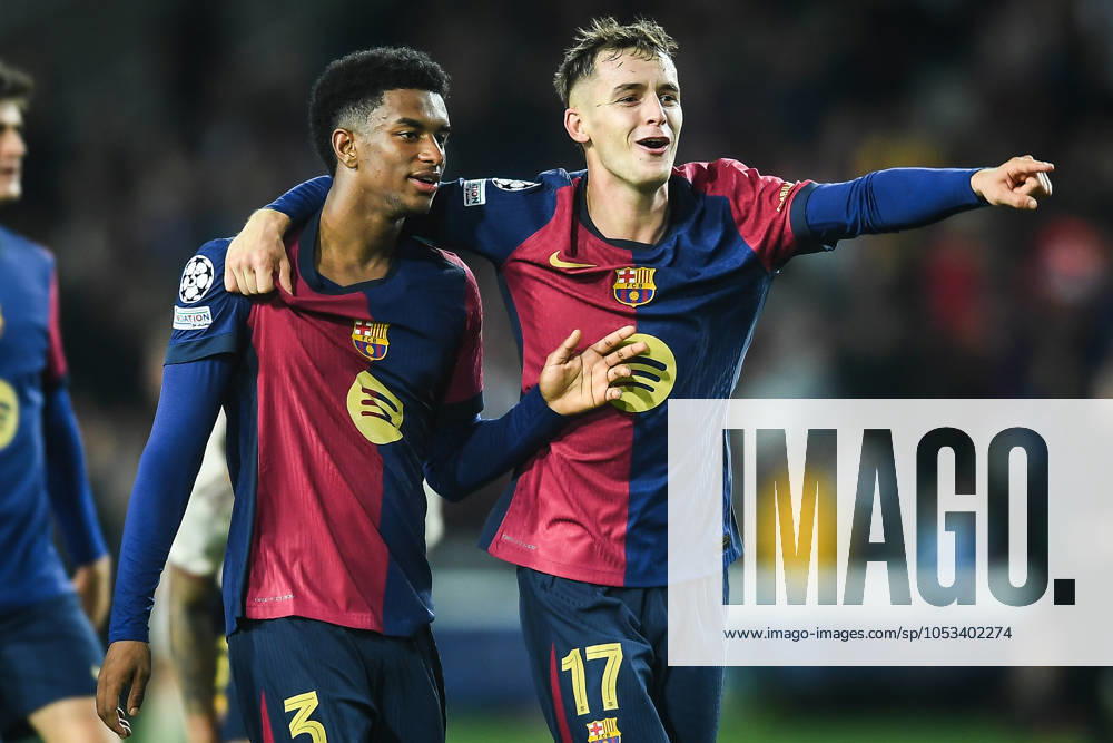 Alejandro BALDE of Barcelona and Marc CASADO of Barcelona celebrate the victory during the UEFA Champions League, League Phase MD3 match between FC Barcelona, Barca and FC Bayern Munich at Estadi Olimpic Lluis Companys on October 23, 2024 in Barcelona, Spain. Barcelona Spain - ZUMAm308 20241023_zsp_m308_110