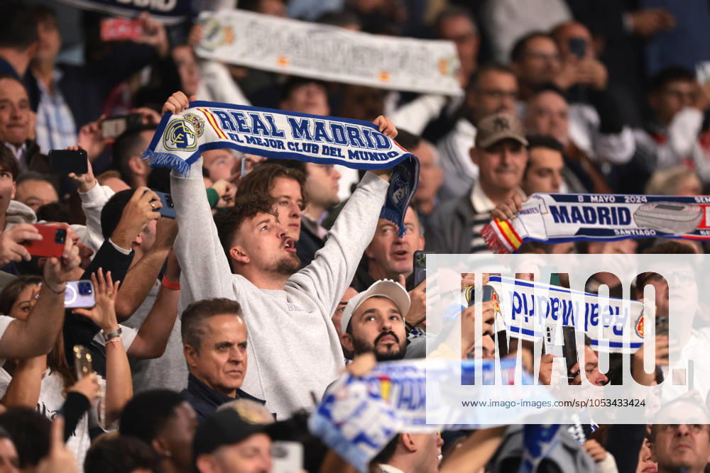 Madrid, Spain, 5th November 2024. Real Madrid fans hold aloft scarves prior to kick off in the UEFA Champions League match at the Santiago Bernabau, Madrid. Picture credit should read: Jonathan Moscrop Sportimage . SPI-3425-0053