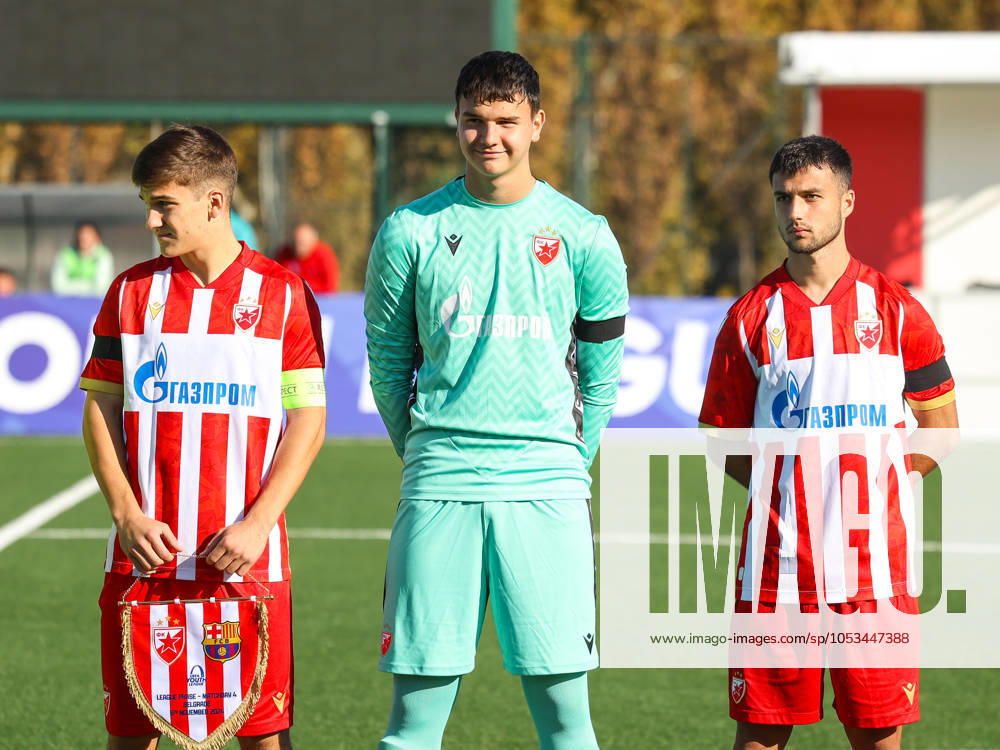 CRVENA ZVEZDA vs BARCELONA SAVO RADANOVIC young football goalkeeper of Red Star at the UEFA Youth Champions League match against Barcelona at the Rajko Mitic Youth Stadium. Belgrade, 06.11.2024. MN Press dt Football, Red Star, UEFA Youth Champions League, Barcelona Belgrade Rajko Mitic stadium Serbia