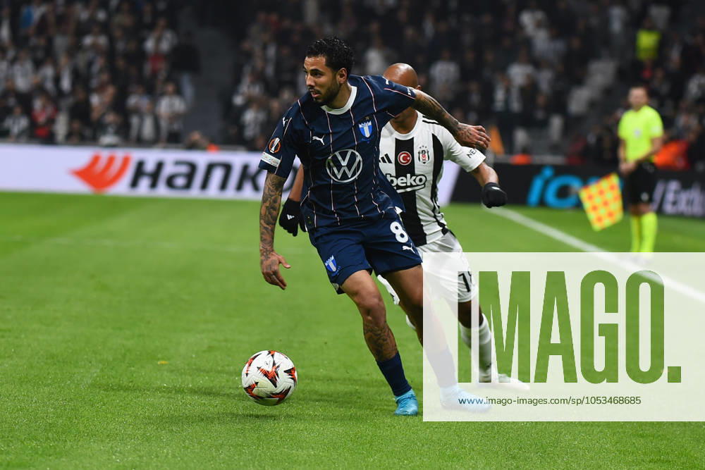 Joao Mario (18) of Besiktas JK and Sergio Pena (8) of Malmö FF during the UEFA Europa League 2024 25 League Phase MD4 match between Besiktas JK and Malmö FF at Besiktas Park on November 6, 2024 in Istanbul, Turkey. (Photo by Seskimphoto ) Besiktas JK v Malmö FF -- UEFA Europa League 2024 25 League match