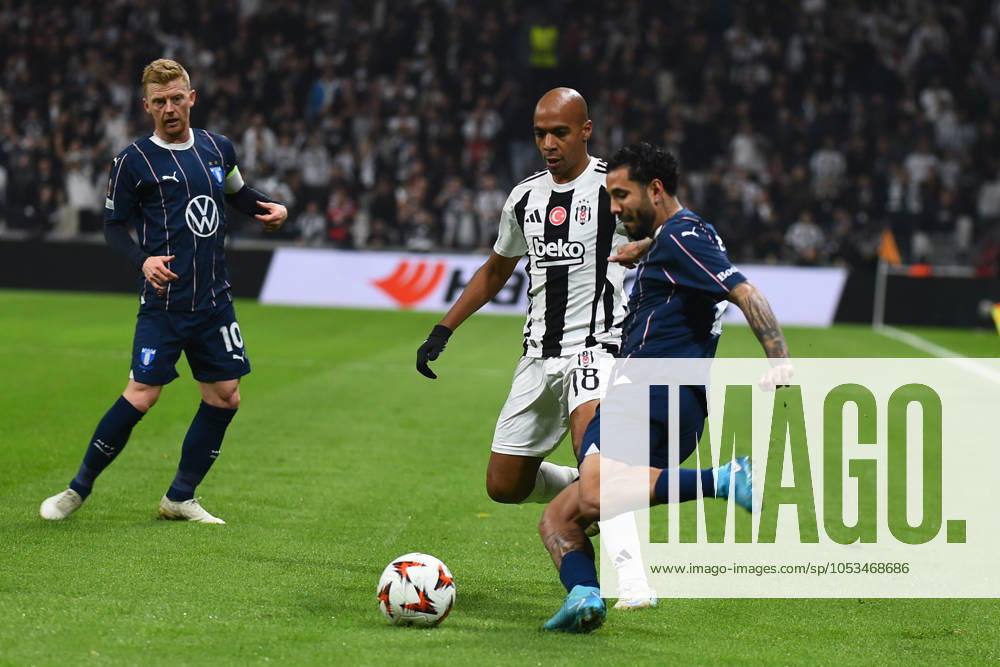 Joao Mario (18) of Besiktas JK and Sergio Pena (8) of Malmö FF during the UEFA Europa League 2024 25 League Phase MD4 match between Besiktas JK and Malmö FF at Besiktas Park on November 6, 2024 in Istanbul, Turkey. (Photo by Seskimphoto ) Besiktas JK v Malmö FF -- UEFA Europa League 2024 25 League match