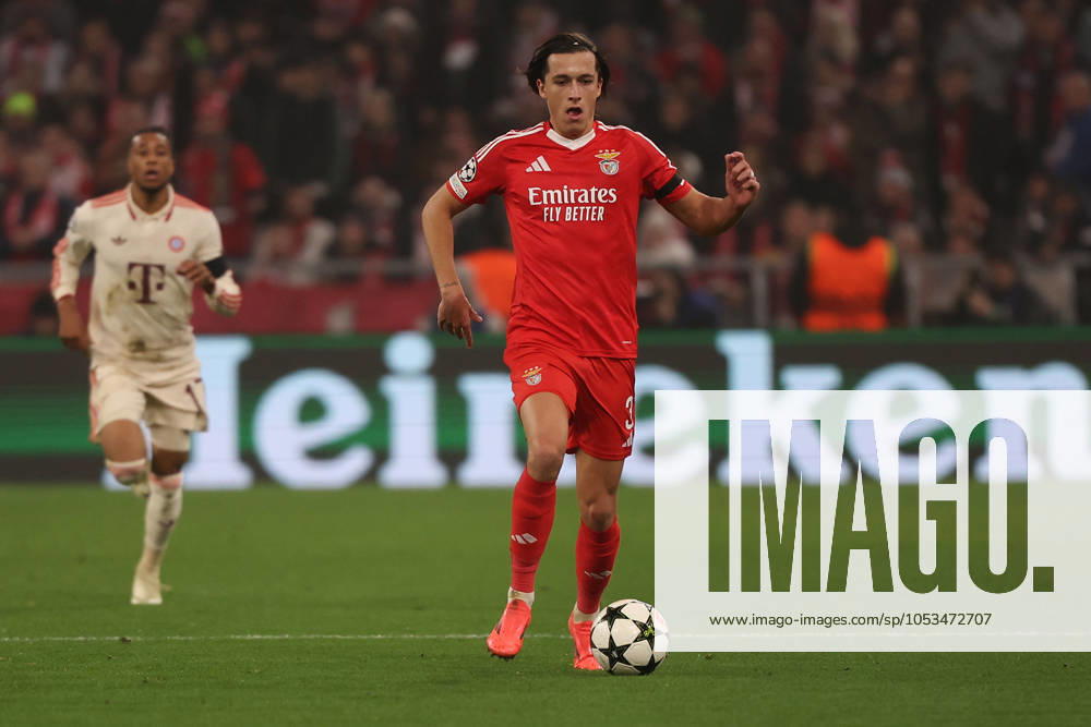 Munich, Alianz Arena UEFA Champions League 2024 25 on 6 11 2024 Matchday 4 FC Bayern Munich SL Benfica v l , Alvaro Fernandez Carreras S L Benfica on the ball, cropped image, single image, full body, action, action, match scene