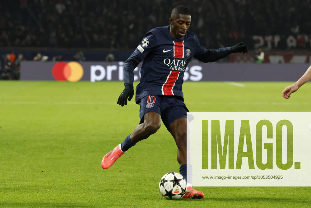 Football : PSG - Atletico Madrid (1-2). 6 Novembre 2024 - Paris, France : PSG vs Atletico Madrid dans la premiere phase de la Ligue des Champions de football. Atleico Madrid bat PSG 2-1. Ousmane Dembele (Paris en maillot bleu) ici en action. (Photo Henri Szwarc Starface) 311231 2024-11-06 Paris France