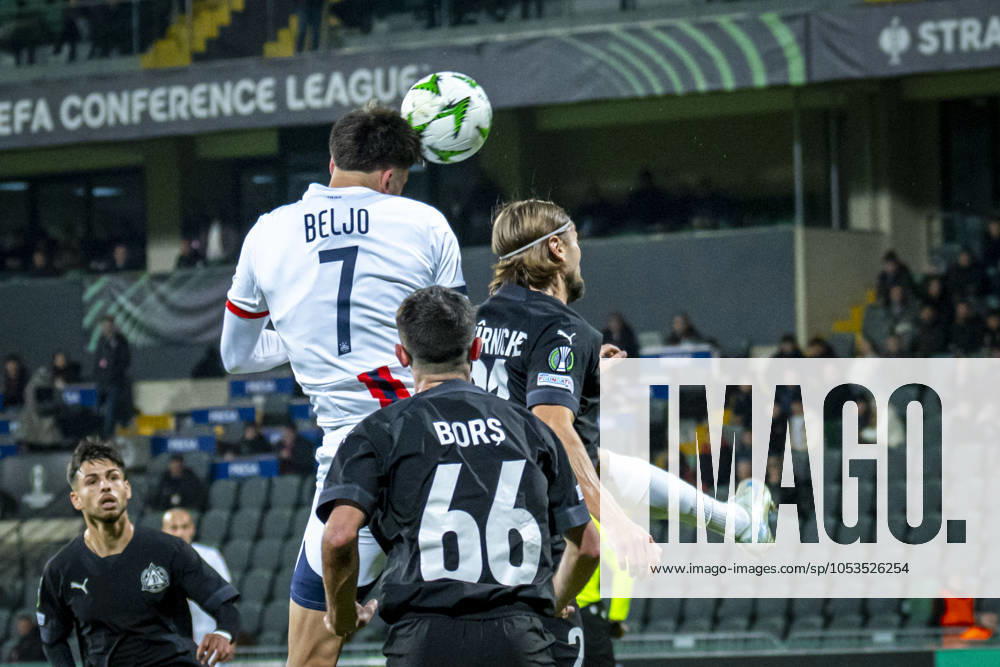 SOCCER - UEFA ECL, Hincesti vs Rapid CHISINAU,MOLDOVA,07.NOV.24 - SOCCER - UEFA Conference League, FC Petrocub Hincesti vs SK Rapid Wien. Image shows Dion Beljo (Rapid) and Ion Bors (Hincesti). GEPAxpictures Hackner