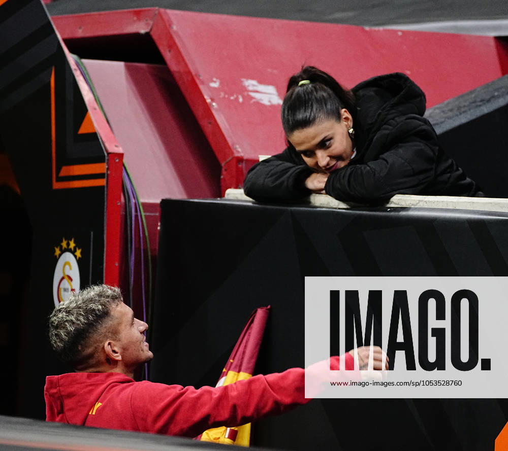 Galatasaray s player Lucas Torreira and his girlfirend Devrim Ozkan before Galatasaray - Tottenham Hotspur UEFA Europe League match at Rams Stadium in Istanbul, Turkey, on 7 November 2024. (